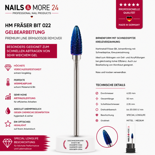 HM Fräser Bit 022 | Gelbearbeitung | Premium Line BRM60050B Remover